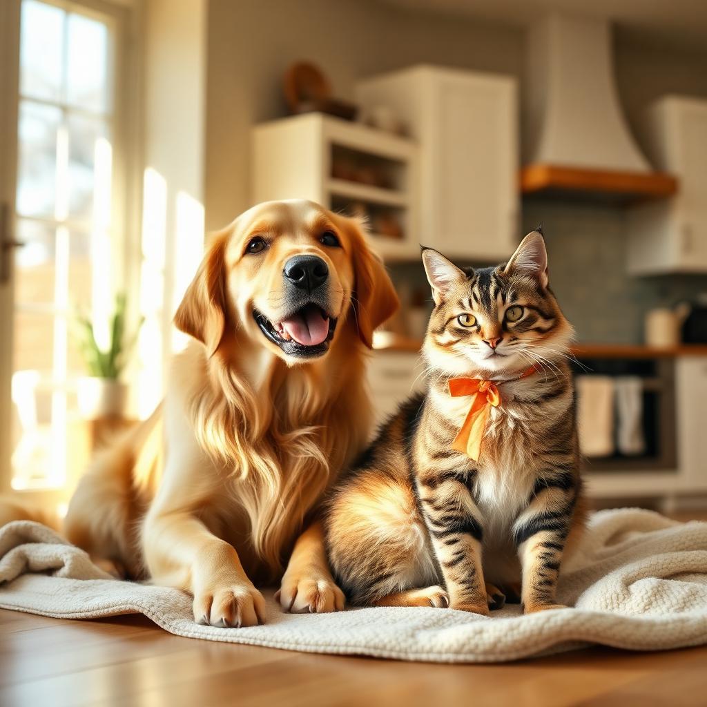 Perro y gato juntos en un hogar cálido